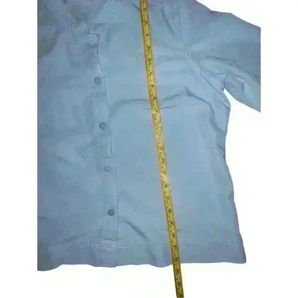 Weekend Clothes Line Sz L blue preppy 3/4 sleeve Collar Button Coastal - Picture 3 of 9